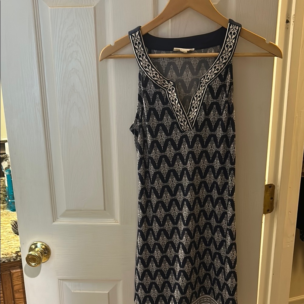 Navy and White Patterned Mini Dress